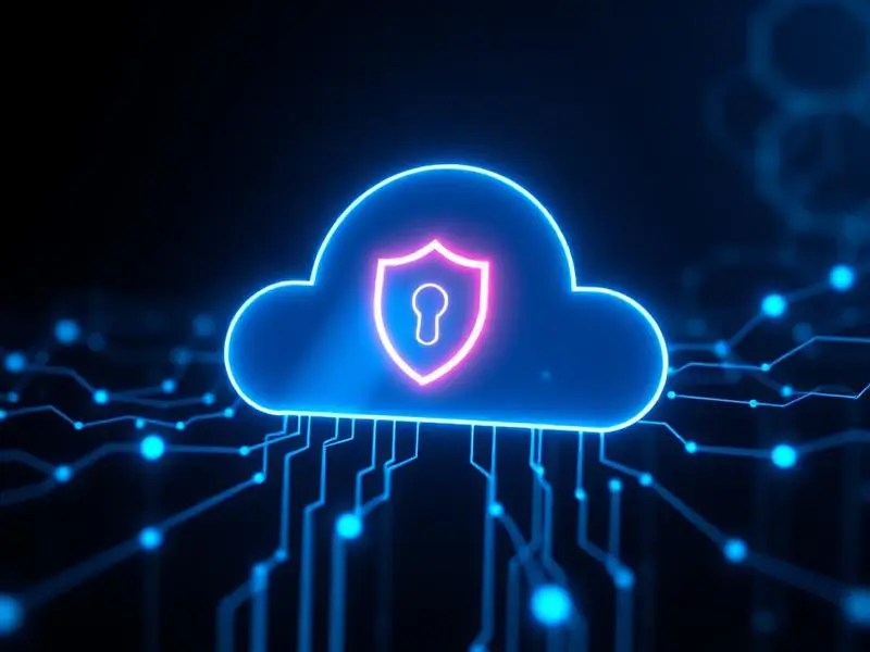 Cloud security icon with digital connections