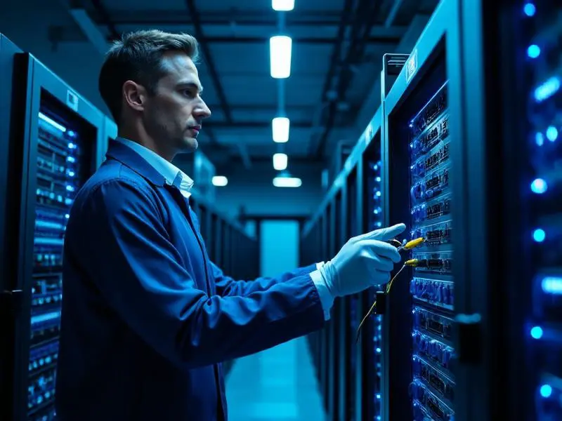 Man inspecting data servers