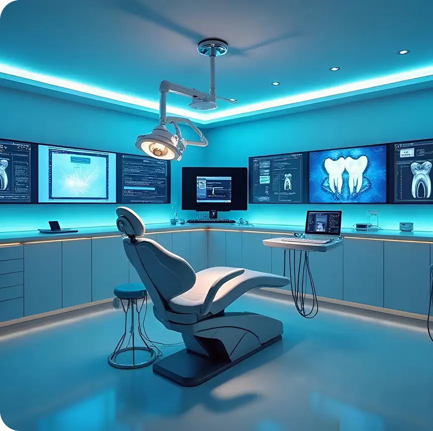 Modern dentist's chair and digital screens
